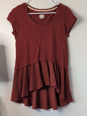 Anthropology Rust Red Layered Peplum Top